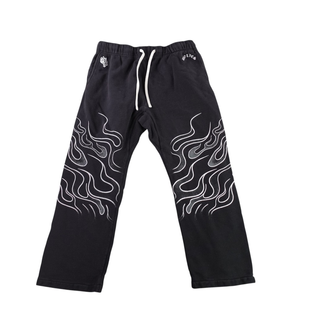 Darc Sport Sweatpants Mens XL Black Wolves Flame Graphic Open Bottom Ltd Ed